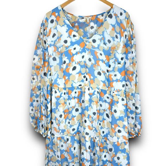 Joie Tiered Ruffle High Low Midi Dress Blue White Floral Print Lightweight XXL - Picture 3 of 9